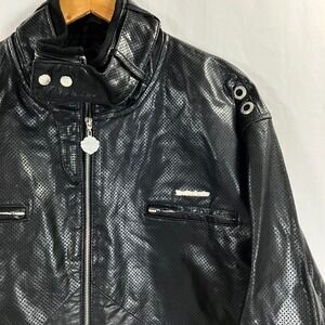 VTG Live Mechanics Perforated Leather Moto Jacket Mens 2XL Black Full Zip Punk